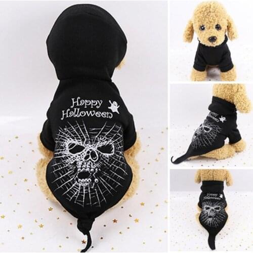 Pet Halloween Christmas Costume Cat Dog Clothes Hooded Two Legged Skeleton Cosplay Dress Up Black