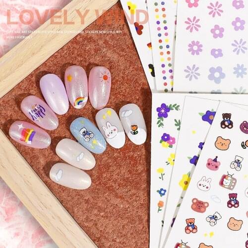 Cartoon nail art sticker fashion summer flowers japanese style 3D manicure decoration self nail adhesive YJ027