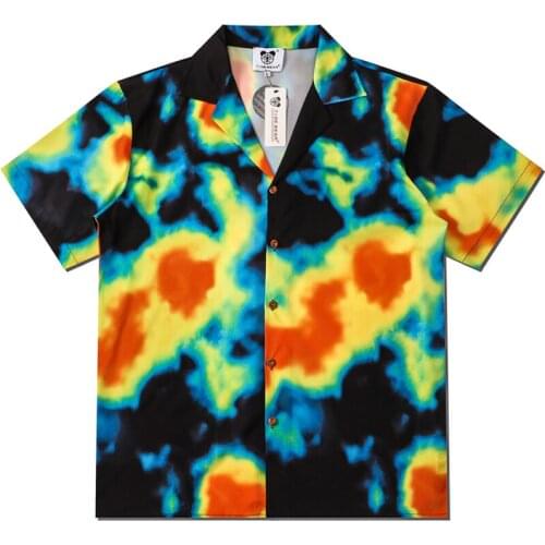Men Vintage Hawaiian Beach Shirts Harajuku Tie Dyeing Printed Polo Shirt Hip Hop Streetwear Holiday Women Tropical Tops