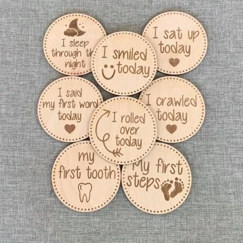 Set of 8pcs Laser Engraved signs newborn keepsake baby shower souvenir gifts milestone card