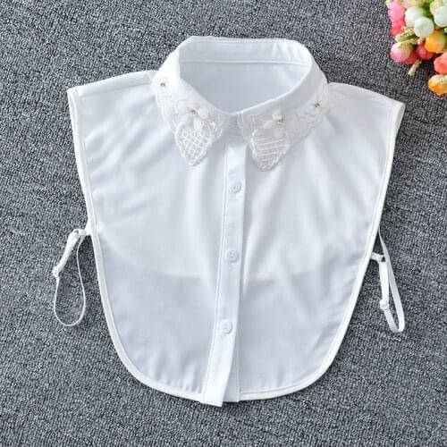 Linbaiway Women Shirts Floral Embroidery Fake Collar Casual Female Blouse Detachable Collars for Sweater Autumn False Collar
