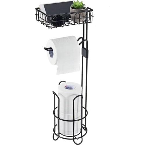Floor Standing Metal Paper Roll Towel Holder Stand Organizer Toilet Paper Rack Vertical Storage Basket Iron Bathroom Hardware