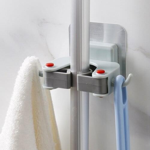 Wall Mounted Mop Clip with Hook Organizer Holder Broom Hanger Storage Rack Kitchen Clip Seamless Mop Hook