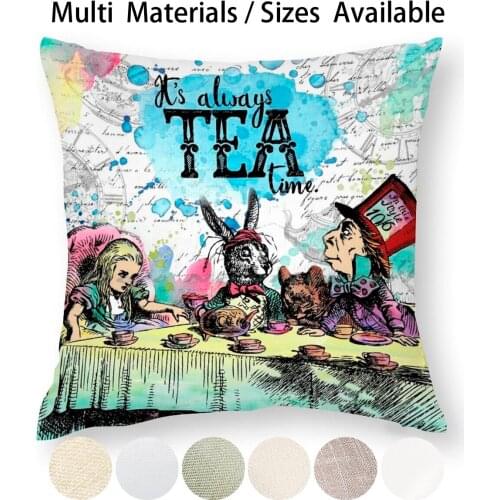 Alice In-Tea Time Pillow Case Throw Pillow Cover Cotton Linen Flax Alice In Classics Book Book Quote Quote Reading Creative