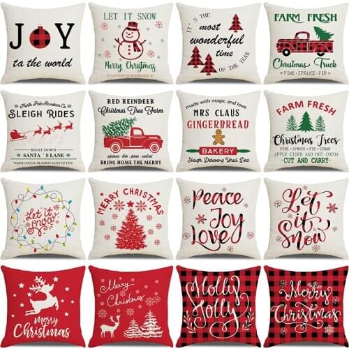 45x45cm Christmas Flax Pillowcase Decorative Cartoon Printed Cushion Cover Merry Christmas Decor 2021 Christmas Ornament