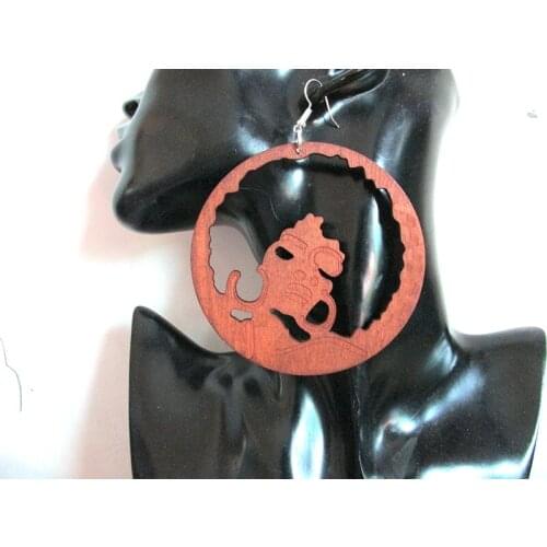Newest 3 INCH Afro Girl Wood Earrings