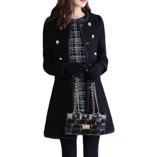 2019 Autumn Winter New Woolen Coat Women Fashion Slim Long Woolen Coat Womens Casual Long-sleeve Double-breasted Wool Coat E043