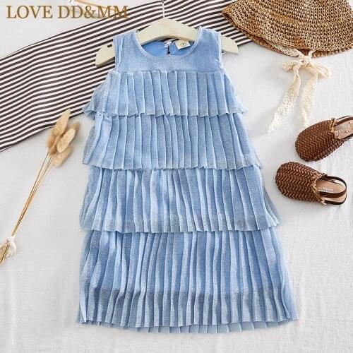 LOVE DD&MM Girls Dresses 2021 Summer New Childrens Wear Girls Fashion Sweet Pleated Princess Sleeveless Mesh Dress