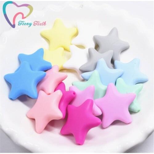 Teeny Teeth 20PCS Silicone Star Baby Loose Baeds DIY Necklace Made Accessories BPA Free Food Grade Chewable Loose Beads 9 Colors