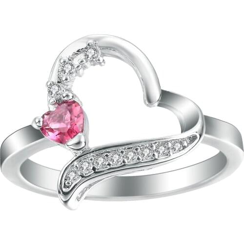 Luxury Gorgeous Women Jewelry Heart Cut Pink Color Zircon Bridal Rings for Wedding Engagement Ring Set Gifts