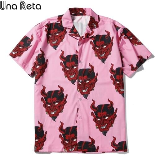 Una Reta Hip hop Short Sleeve Shirt Men Street Hawaii Beach Women Tops Fashion Harujuku Demon head print Summer Lovers Shirts