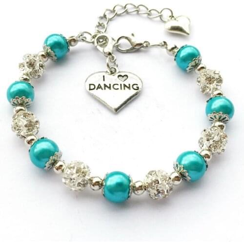 I Love Dancing Heart Charm Faux Pearl Beaded Bracelet For Girls Dance Lover Gift Handmade Bead Jewelry