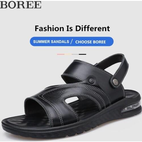 Men Sandals Summer Fashion Split Leather Sandals Beach Shoes Outdoor Anti-slip Casual Shoes Men Slippers Breathable Footwear