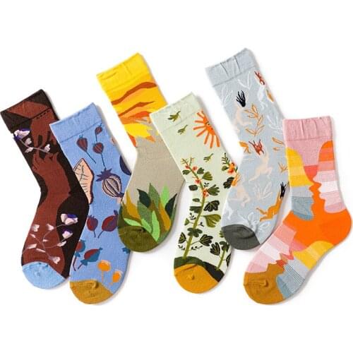 Happy Women Socks Creative Harajuku New Fashion Ankle Funny Socks Women Cotton Autumn And winter Retro Series Socks