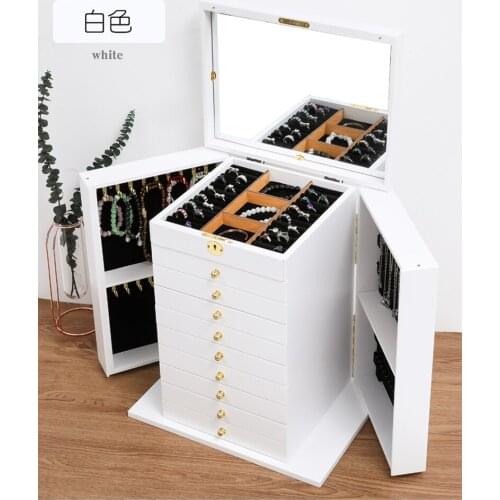 10 layers Super large capacity solid wood jewelry box with lock to hang necklace bracelet jewelry gift box