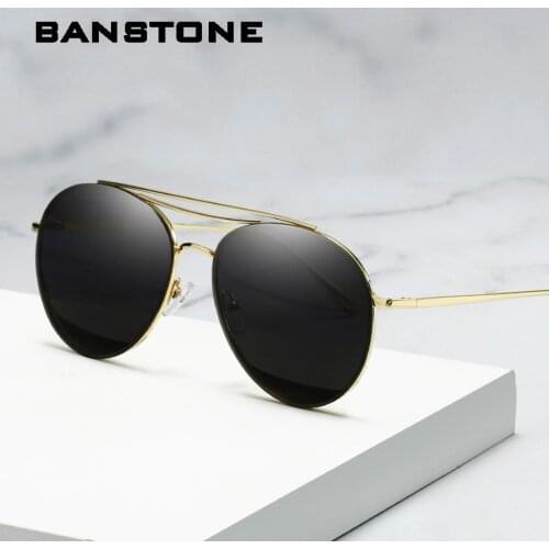 BANSTONE Pilot Metal Mirror Sunglasses Women Men Unisex Clear Ocean lens Fashion Driving Sun Glasses Shades Oculos De Sol UV400