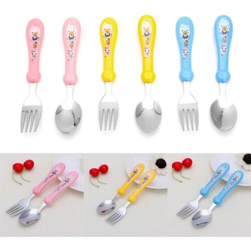 Care Kids Baby Cartoon Fork and Spoon Set Tableware Stainless Steel Forks + Spoons Baby Loves