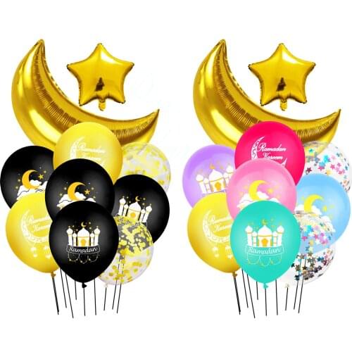 10pcs EID MUBARAK foil balloons Gold Black Ramadan Letter with Star Moon eid balloon for Muslim eid Party Decoration supplies