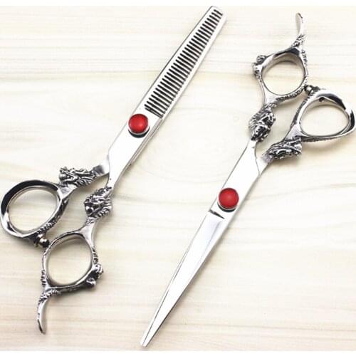 Top grade professional 6.0 inch Japan 440c 9cr13 dragon thinning shears cutting barber hair scissors set hairdressing scissors