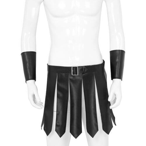 Mens Party Cosplay Skirt PU Leather Gladiator Panels Design Underwear Kilt Roman Gladiator Role Play Theme Party Accessories