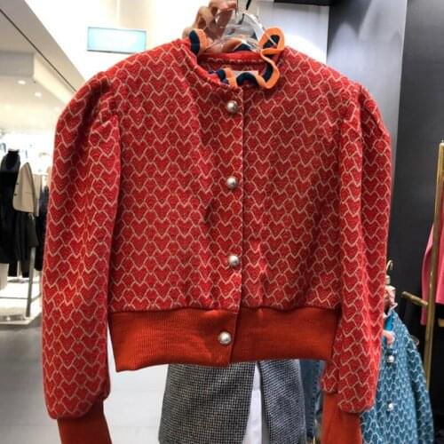 Women Patchwork Thermal Queen Jacket 2021 New Autumn Winter Contrast Lace Stand Collar Pearl Buttoned Up Loose Short Coats
