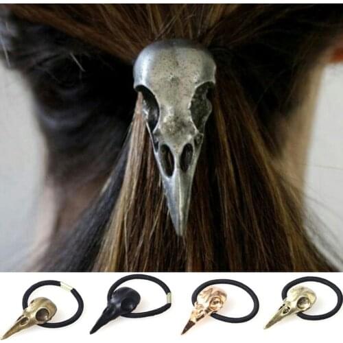 Halloween Punk Women Crow Skull Elastic Hair Rope Ponytail Holder Scrunchie