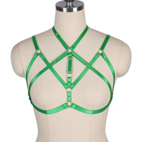 Green Belt Women Body Cage Strappy Top Elastic Adjust Bra Bandage Punk Gothic Harness Chest Hollow Out Christmas Rave Clothing