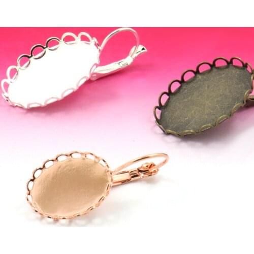 10pcs French Ear Hook 18*25MM Silver/Antique Bronze Elastic Earring Lace Border with Setting Tray for Gem Cabochons