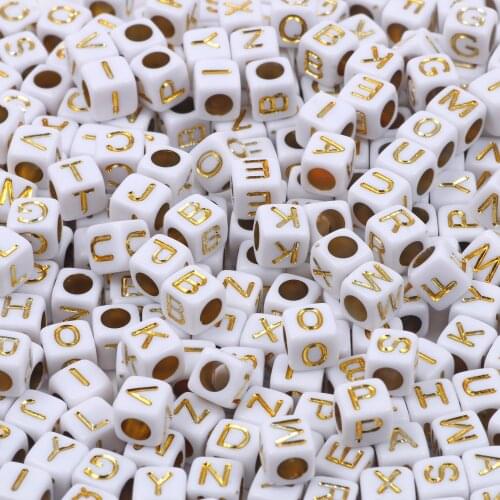 200/300/500pcs Mixed English Square Letter Beads Gold Plated Cube Alphabet Beads Acrylic Beads for Jewellery Making DIY Bracelet
