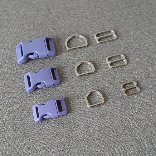 100Sets/Lot Purple Plastic Buckle Metal D Ring Hardware Slider Straps Belt Loop For Pet Dog Collar Clasp Harness DIY Accessory