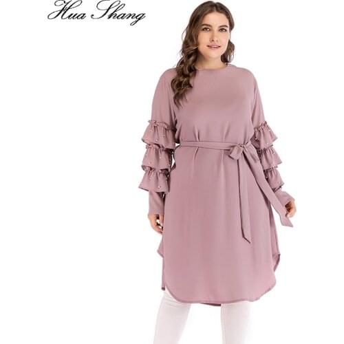 4XL 5XL Plus Size Chiffon Blouse Pink Women Summer Ruffles Beading Long Sleeve Tunic Long Tops Turkey Belted Irregular Shirts