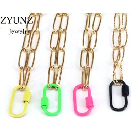 5PCS, Enamel Spiral Buckle Necklace Punk Chain Gold Color HIPHOP Jewellery Boho Pendant Necklaces for Women Girl
