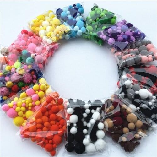 8mm-30mm 20g Multi tamaño mezcla colores pompón piel bricolaje suave Pom bolas decoración boda pegamento en DIY accesorios paño