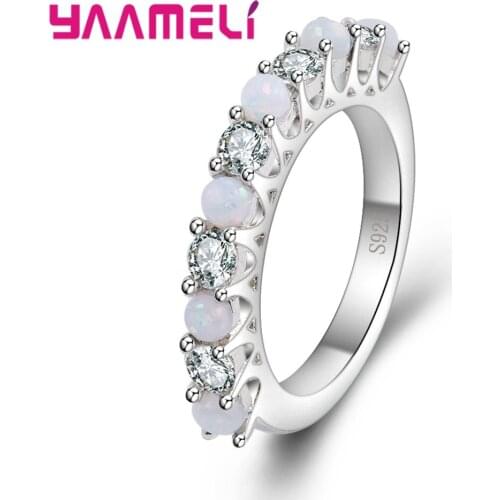925 Sterling Silver Stackable Ring With Clear CZ Stones Whit Opal Anel Best Gifts for Women Wedding Engagement Bague