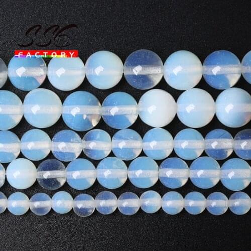 Natural White Opal Beads Opalite Quartz Round Loose Beads 15'' Strand 4 6 8 10 12MM For Jewelry Making DIY Bracelet Accessories