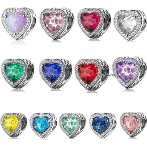Authentic 925 Sterling Silver Colorful Openwork Radiant Hearts With Crystal Charm Beads Fit Pandora Bracelet & Necklace Jewelry