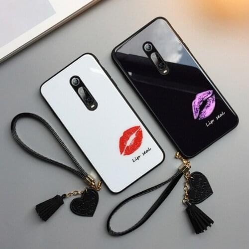 Case & Strap For oppo reno 10x zoom k1 k3 realme X Lite Case Fashion lip print Glass Hard Cover For OPPO reno z realme 3 Pro
