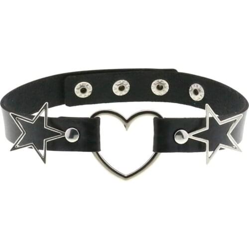 Harajuku Chocker Sexy Heart Star PU Leather Rivets Black Goth Punk Chokers Gothic Choker Necklace for Women Hip Hop Bondage New