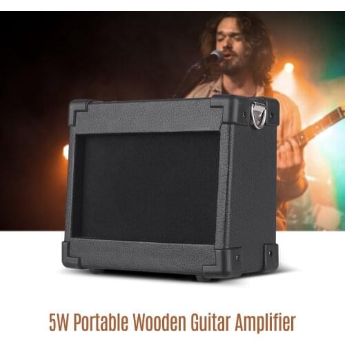 Wooden Guitar Amplifier Amp Speaker 5W with 6.35mm Input 1/4 Inch Headphone Output Supports Volume Tone Adjustment Overdrive