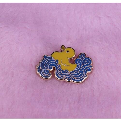 Cute rubber duck in water enamel pin cartoon animal art jewelry