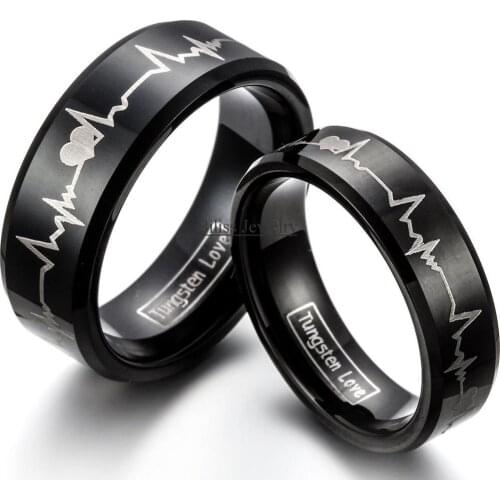 Fashion Black Tungsten Carbide Ring With Laser Engraved Forever Love Men Women Wedding Rings Size 4-17 -blue-8mm/red-6mm -1PCS