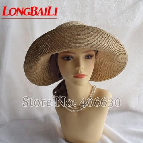 Summer Fashion Wide Brim Quality Paper Braid Foldable Sun Beach Hat For Women Bucket Caps Female SADS005