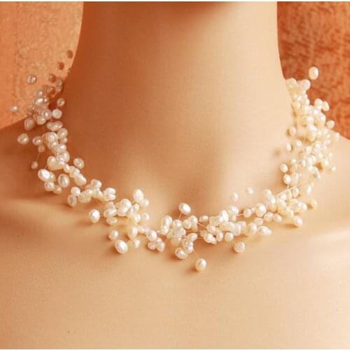 Multi Strand White Color Freshwater Pearl Necklace AA 4-5MM Handmade Wedding Pearl Jewelry,Bridal Party Ladys Gift