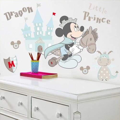 Cartoon Disney Mickey Mouse Prince Castle Dragon Wall Stickers For Home Decor Kids Rooms Wall Decals PVC Mural Art DIY Poster