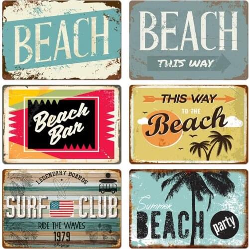 New Vintage Metal Signs for Beach Plates Water Surfing Beach Metal Tin Sign Summer Beach Bar Kitchen Painting Posters Retro