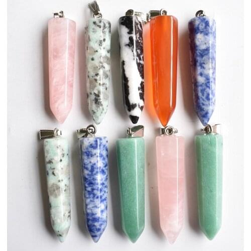 2020 fashion top quality Natural stone mixed Hexagonal pillar charms point Pendants 12x50mm Wholesale 10pcs/lot free shipping