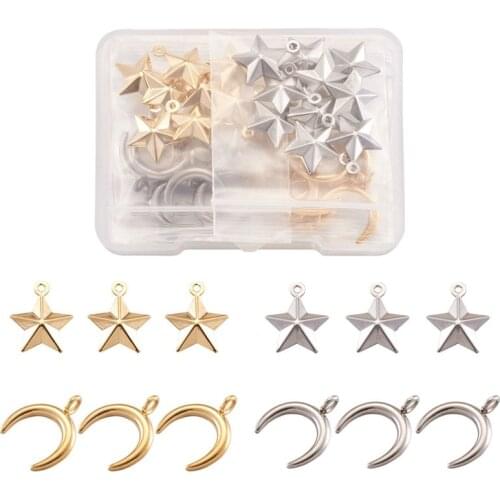 40pcs/box 304 Stainless Steel Pendants Charm Star Crescent Moon for Jewelry Making DIY Bracelet Necklace Accessories Finding