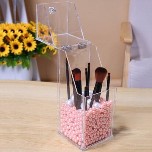Clear Makeup Organizer Box with Cover Dustproof box makeup brush box Plastic Desk storage case pearls sale