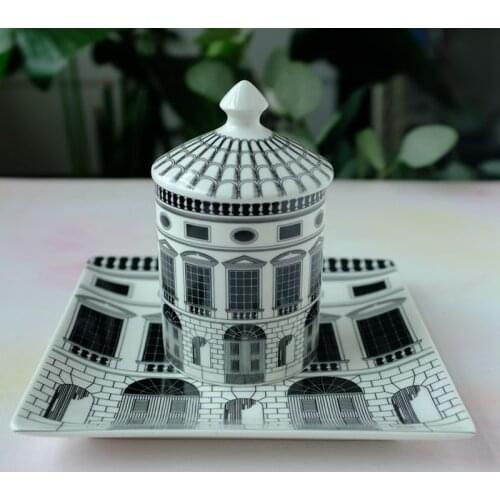 Retro Neuschwanstein Castle Dinner Plate Decorative Dish Castle Candle Holder Lines Home Office Decorative Jar