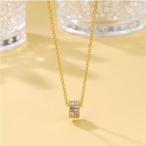 Luxury Crystal Stone Necklace White Zircon Round Small Pendants Necklaces For Women Vintage Fashion Gold Color Chain Necklace